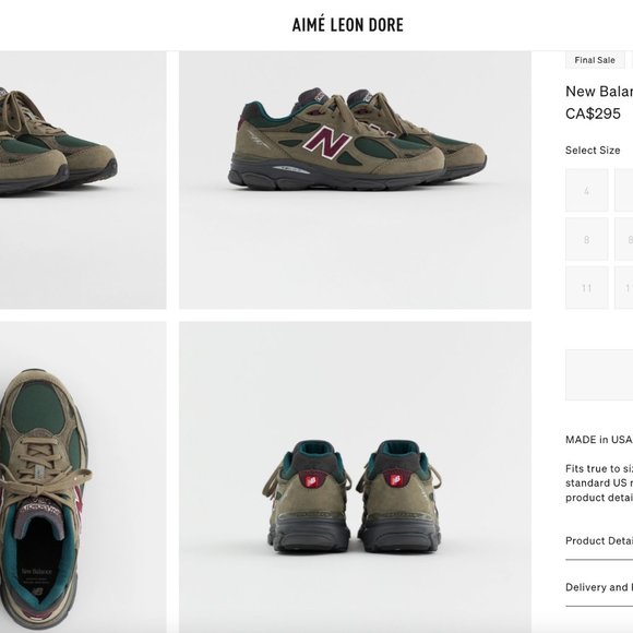 AIME LEON DORE NEW BALANCE MADE in USA 990V3 - Picture 3 of 4